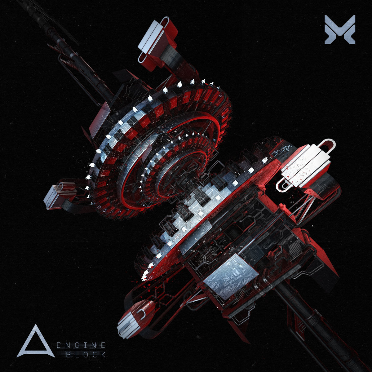 Cover art for Audeka Engine Block EP featuring an abstract crankshaft mechanism. Artwork by Jo Greenaway